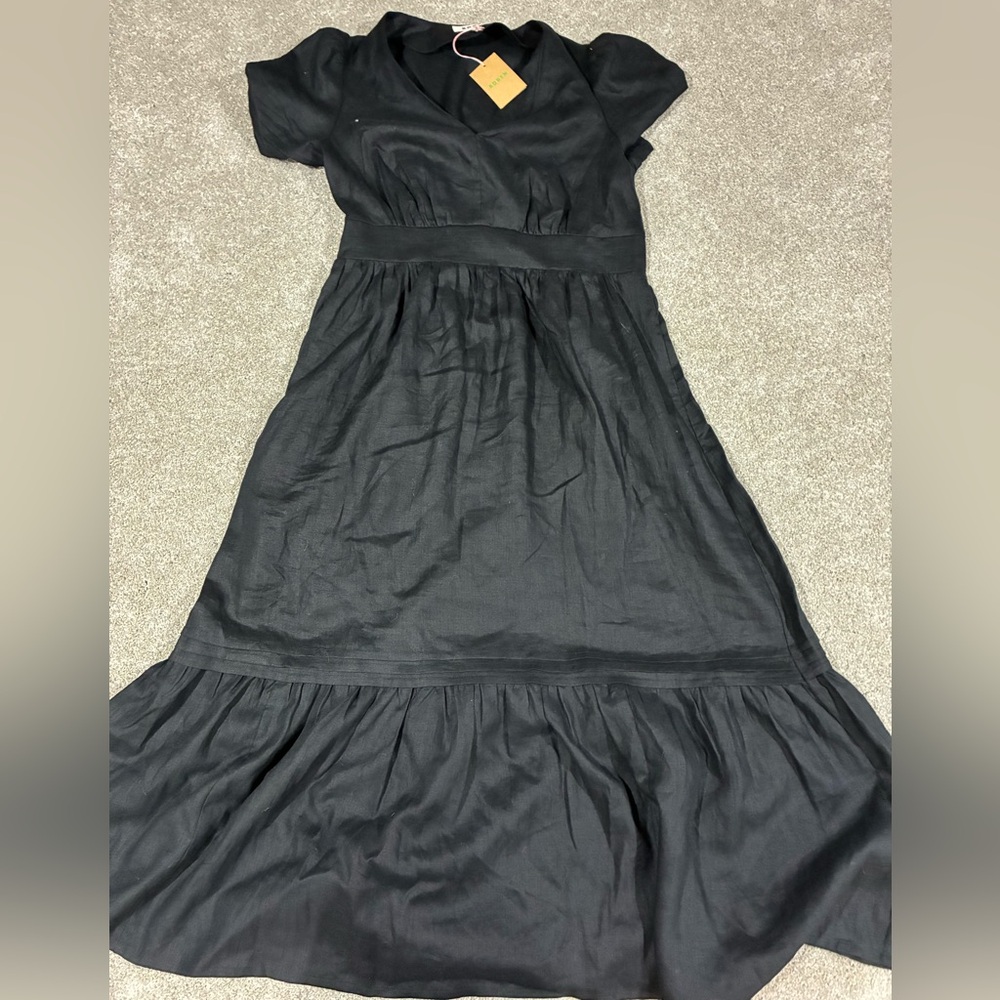 Boden Black Linen Puff Sleeve Midi Dress NWT Women’s US 12L - Picture 7 of 7